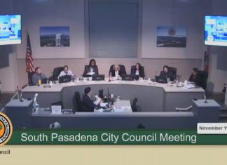 South Pasadena City Council Meeting for Jan. 14: Litigation, Street Funds & Housing Law Screencap: South Pasadena City Council Meeting November 19,2025 | Sitting City Council Members, City Manager, Contract City Attorney L to R: Todd Hileman, City Manager; Jon Primuth, Omari Ferguson, Janet Braun, Mayor; Sheila Rossi, Mayor Pro Tem; Michael Cacciotti, Roxanne Diaz, Contract City Attorney.