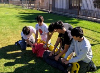 SPHS Sports Medicine Students Learn by Doing PHOTO: provided by South Pasadena High School | The South Pasadenan | SPHS Students in Advanced Sports Medicine and Sports Medicine classes demonstrate exercises and techniques learned in class.