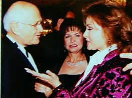 PHOTO: Henk Friezer | The South Pasadenan | Television producer Norman Lear pictured with Helen Hernandez (Founder of the Imagen Foundation and his personal secretary) and Raquel Welch.