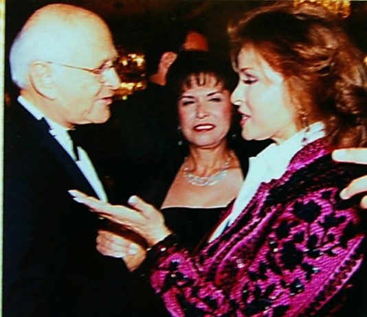 PHOTO: Henk Friezer | The South Pasadenan | Television producer Norman Lear pictured with Helen Hernandez (Founder of the Imagen Foundation and his personal secretary) and Raquel Welch.