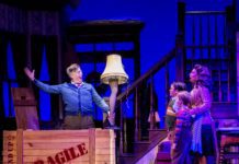 PHOTO: Craig Schwartz Photography | The South Pasadenan | L to R: Eric Petersen, Kai Edgar, Henry Witcher, and Sabrina Sloan in "A Christmas Story, The Musical" at Center Theatre Group's Ahmanson Theatre December 5 through December 31, 2023.