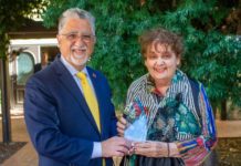 PHOTO: David Lohr | The South Pasadenan | South Pasadenan businesswoman, Ellen Daigle, receives Senator Anthony J. Portantino's Women in Business Award