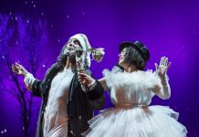 PHOTO: Craig Schwartz | SouthPasadenan.com | Geoff Elliott as Scrooge with Deborah Strang as the Ghost of Christmas Present in A Christmas Carol at A Noise Within.