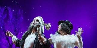 PHOTO: Craig Schwartz | SouthPasadenan.com | Geoff Elliott as Scrooge with Deborah Strang as the Ghost of Christmas Present in A Christmas Carol at A Noise Within.