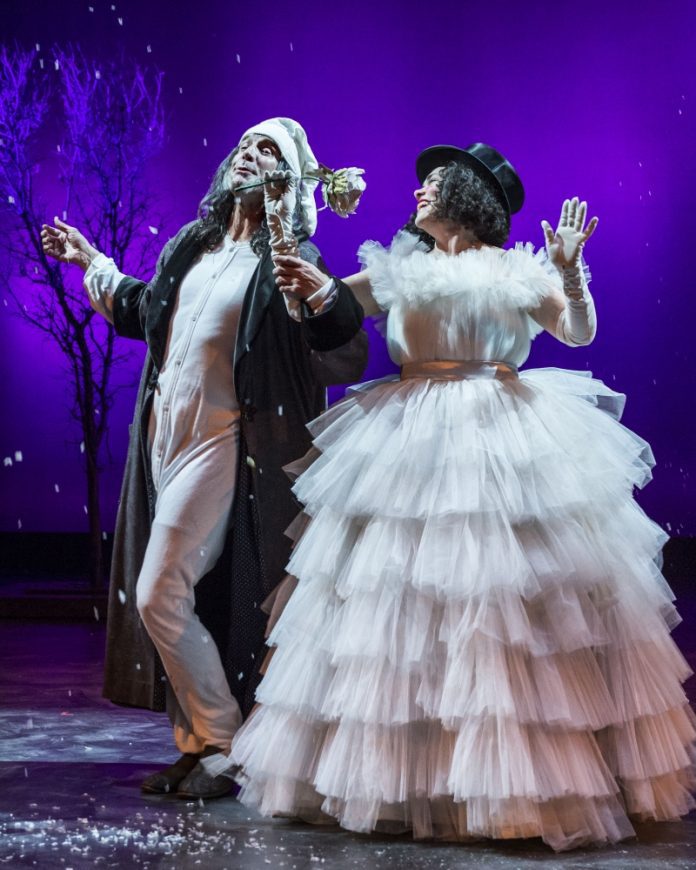 PHOTO: Craig Schwartz | SouthPasadenan.com | Geoff Elliott as Scrooge with Deborah Strang as the Ghost of Christmas Present in A Christmas Carol at A Noise Within.