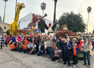Final Judgment | The South Pasadena Rose Parade Float 2024 PHOTO: Bill Glazier | The South Pasadenan | South Pasadena Tournament of Roses 2024 float at the Tournament of Roses final judging on December 31, 2023.