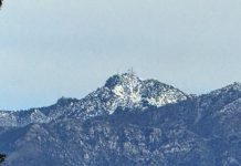 Snow capped San Gabriel Mountains above South Pasadena after a week of rainy weather