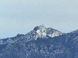 Snow capped San Gabriel Mountains above South Pasadena after a week of rainy weather