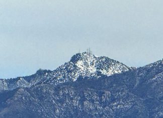 Snow capped San Gabriel Mountains above South Pasadena after a week of rainy weather