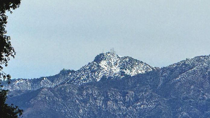 Snow capped San Gabriel Mountains above South Pasadena after a week of rainy weather