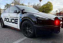 National Distracted Driving Awareness Month | Keep Eyes Forward & Hands On The Wheel PHOTO: Steven Lawrence | The South Pasadenan News | South Pasadena Police Department (SPPD) Tesla Patrol Car
