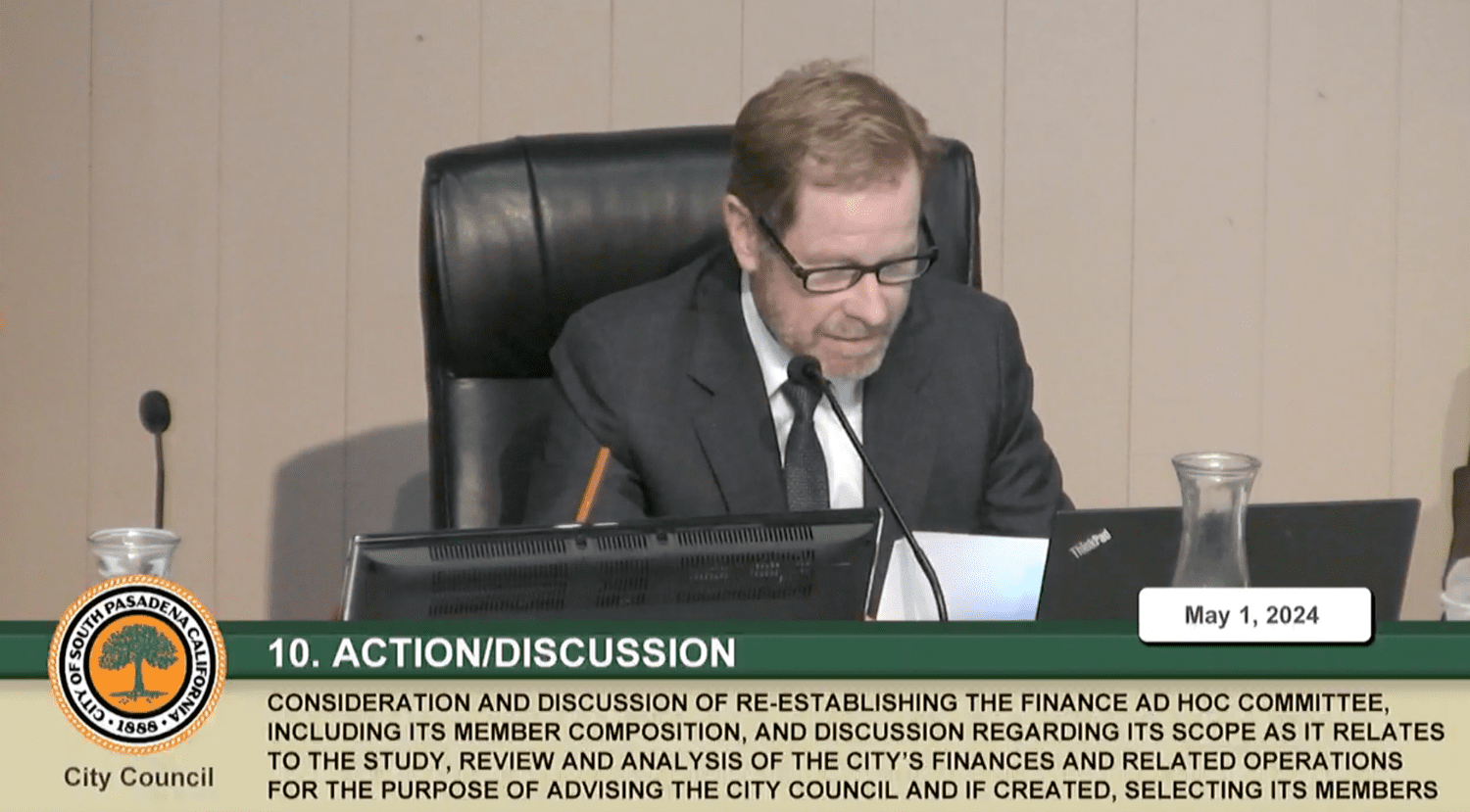 South Pasadena City Council Meeting March 1st, 2024. Jon Primuth makes an apology for previous comments made about Finance Commissioner Sheila Rossi and the work she brought to light.