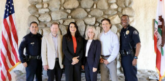 PHOTO: City of South Pasadena | Memorial Day 2026. Left to Right: SPPD Officer Shannon Robledo, City Councilmember Jon Primuth, Mayor Sheila Rossi, City Councilmember Janet Braun, City Councilmember Michael Cacciotti, SPPD Chief Derek Elmore.