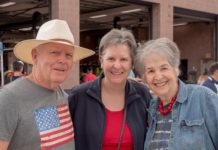 PHOTO: Esteban Lopez | The South Pasadenan News | (L to R) Tom Nuckols, Husband, Tina Kistinger, Daugher, Joanne Nuckols in front of the South Pasadena Fire Station for 4th of July Pancake Breakfast