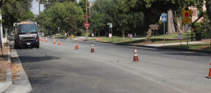 FILE PHOTO: Bill Glazier | SouthPasadenan.com | Construction work has resumed on El Centro Street this week after work was delayed due to high heat in recent days.